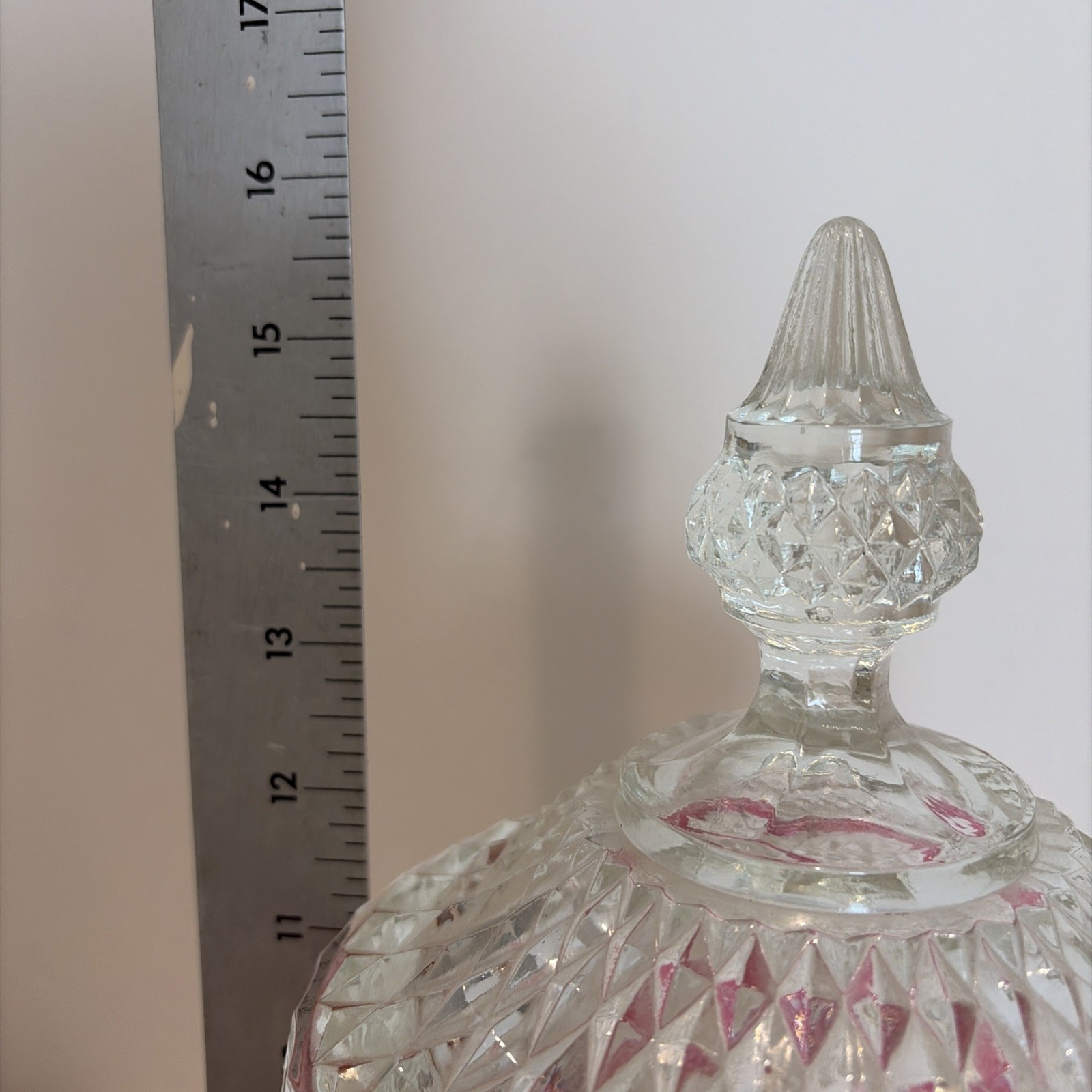 VTG Indiana Glass Diamond Point Ruby Band Covered Candy Dish Chalice 15.5″ Tall