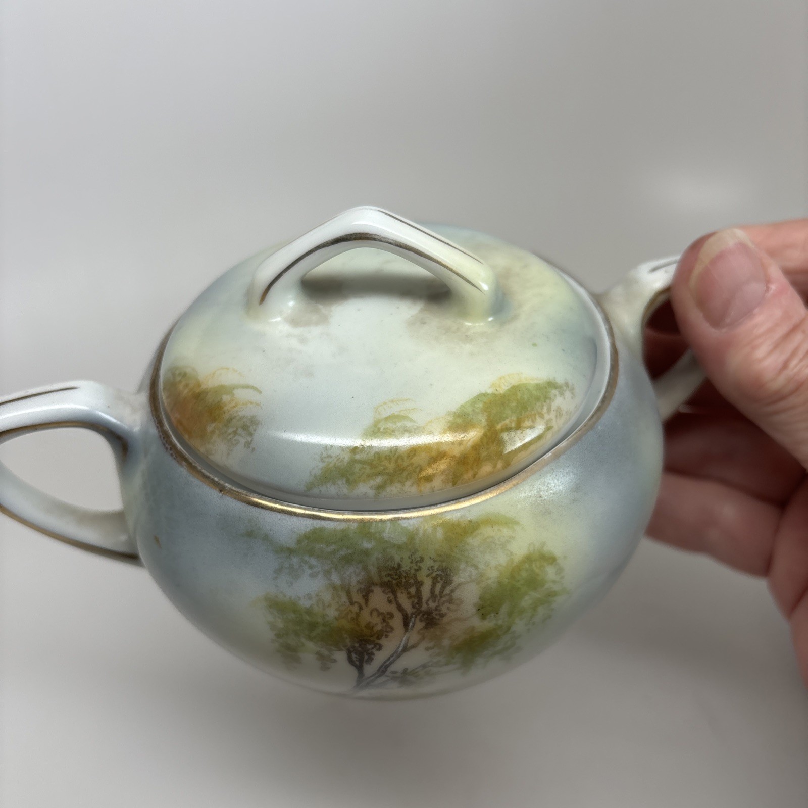 Antique RS Prussia Rare Sugar Creamer Cottage Barn Motif