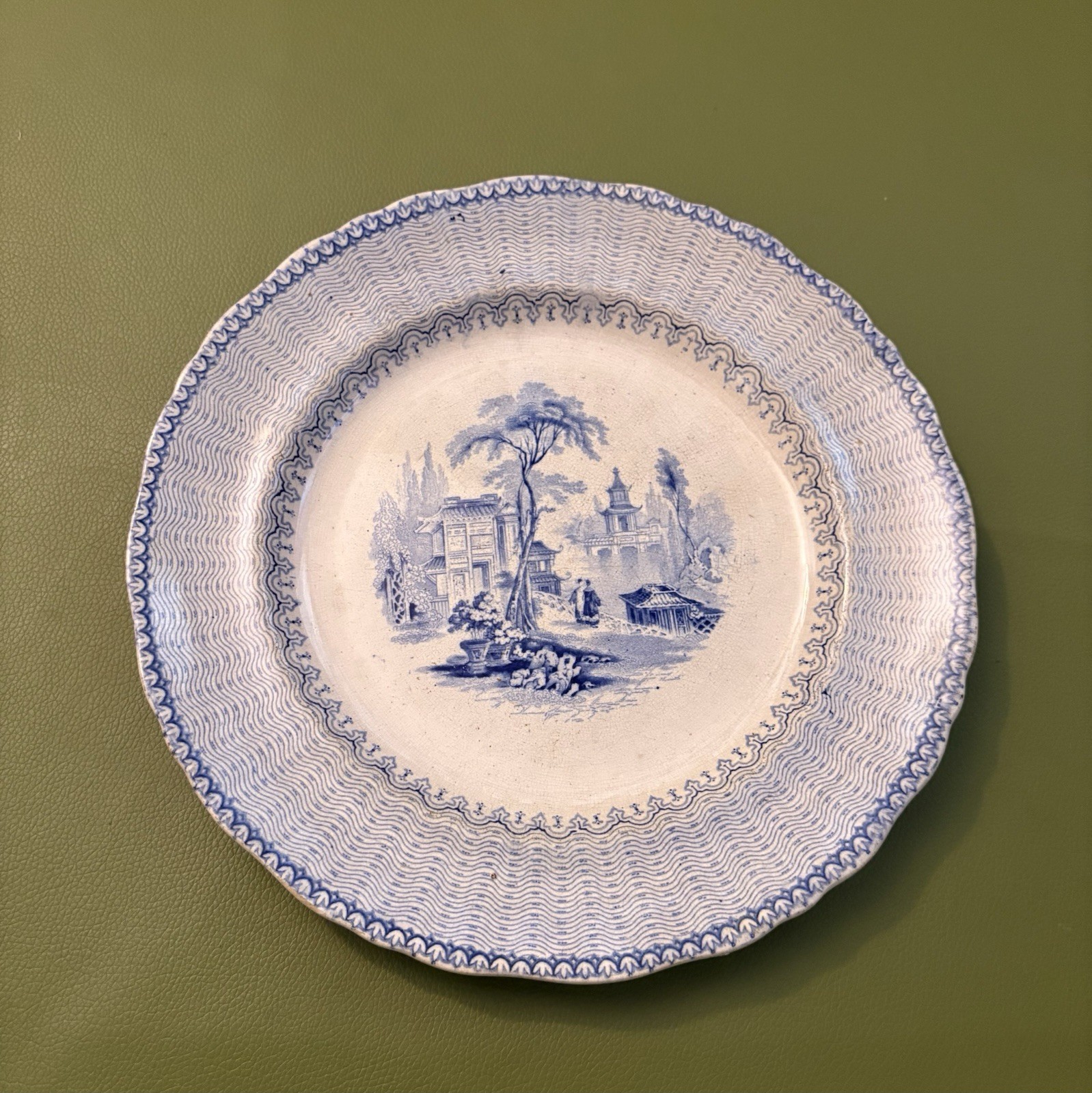 Antique E. Challinor Ironstone Plate Blue pattern nankin Wavy England
