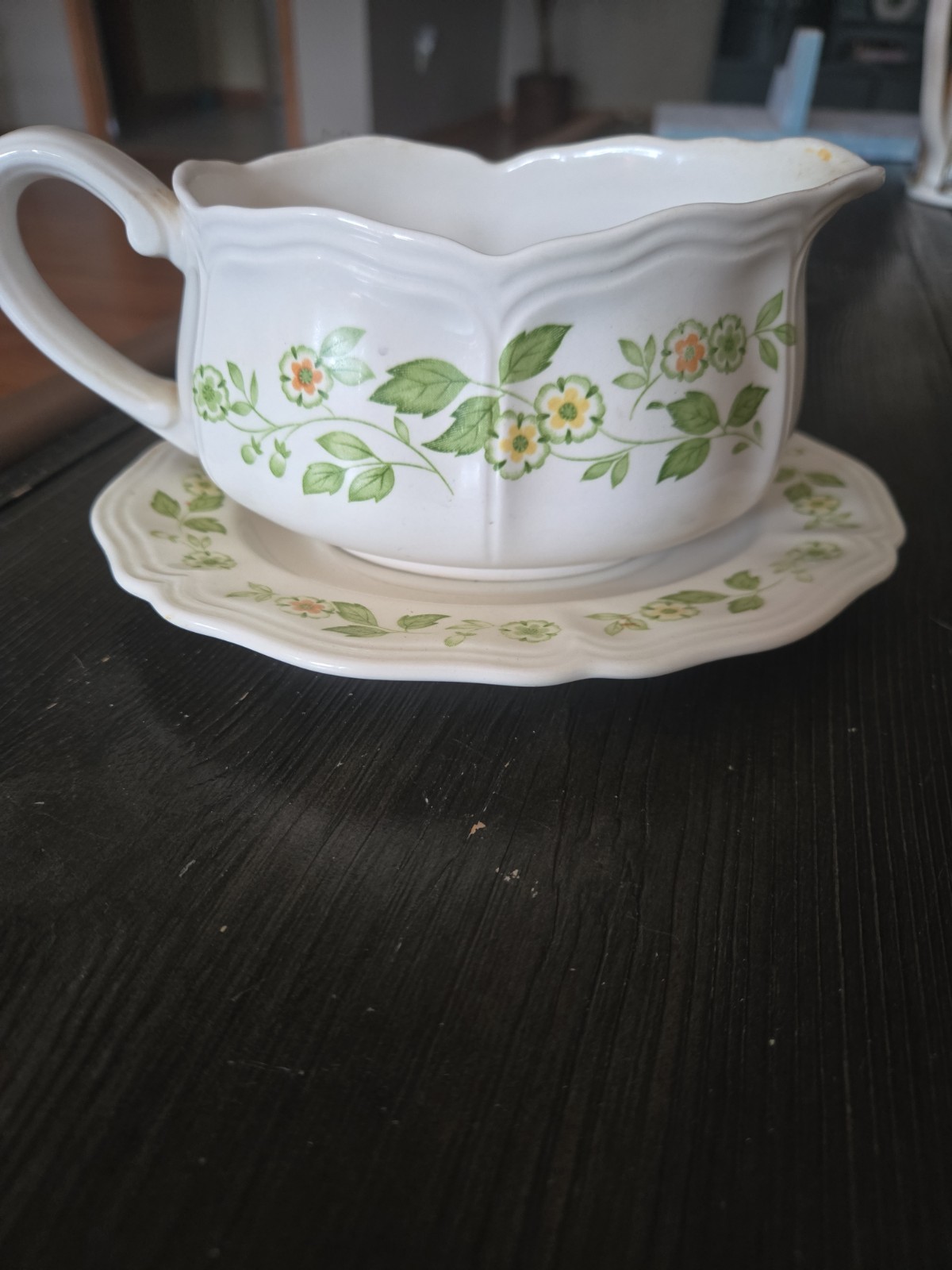 Vintage 1978 Ironstone Gravy Boat And Underplate “Petite Flora” Cottagecore