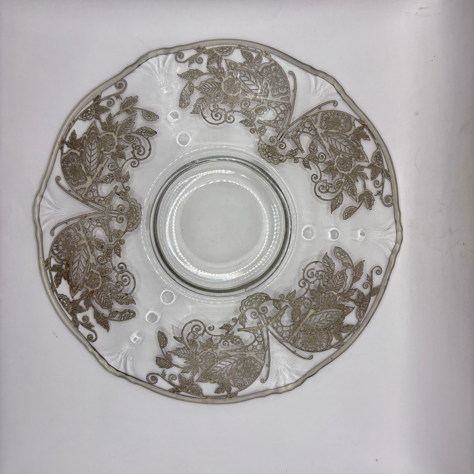 Platter Tray Sterling Silver Overlay on Clear Glass Vintage Butterfly Motif EVC