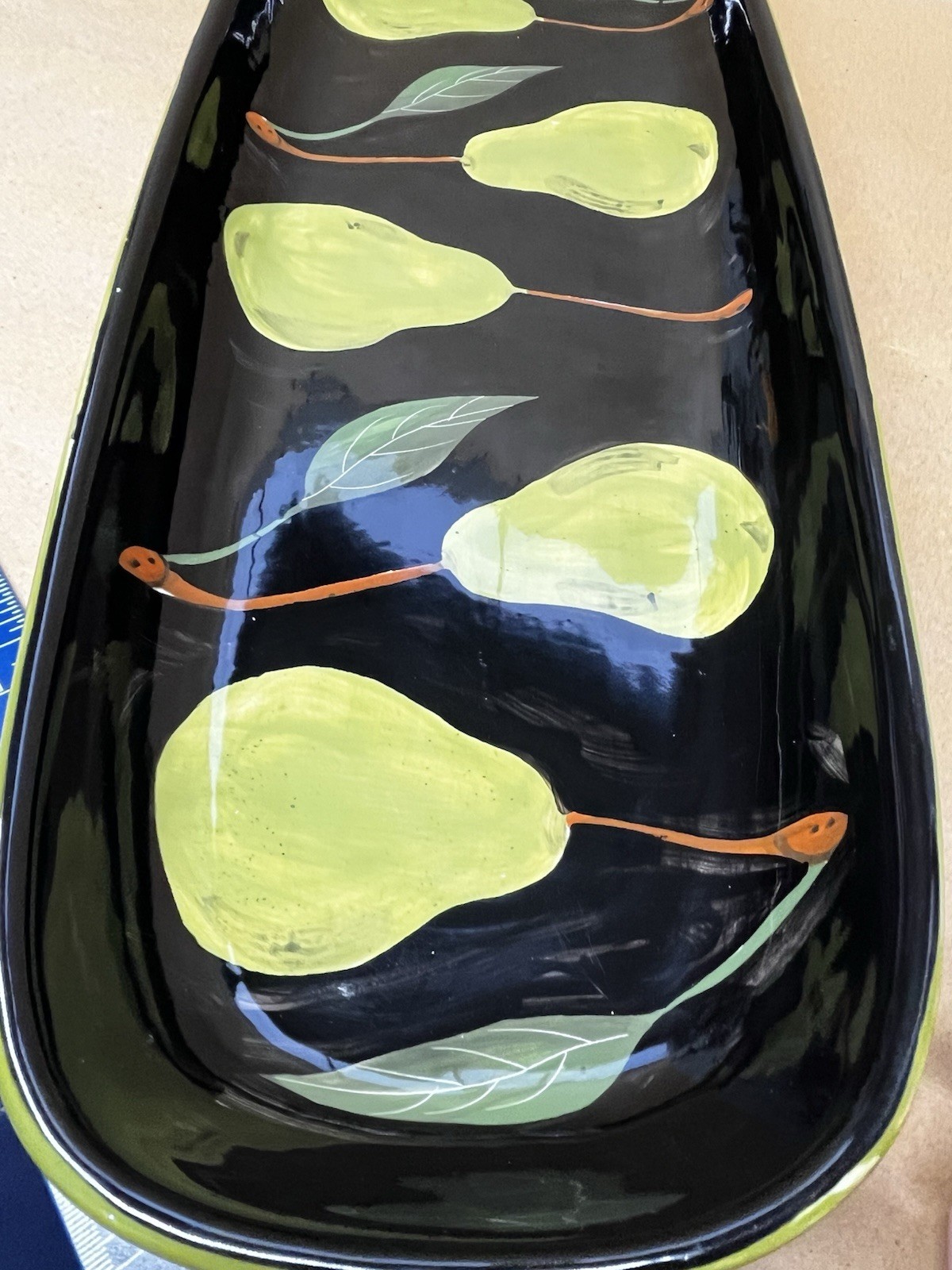 Romy & Clare Fenton Green Pear LONG BIG Rectangular Dish Platter Tray 2007 24”
