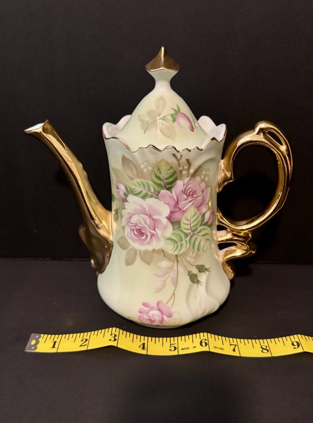 Vintage Lefton China Rose Tea Set 4 Pc Teapot Creamer Sugar Cup Hand Painted