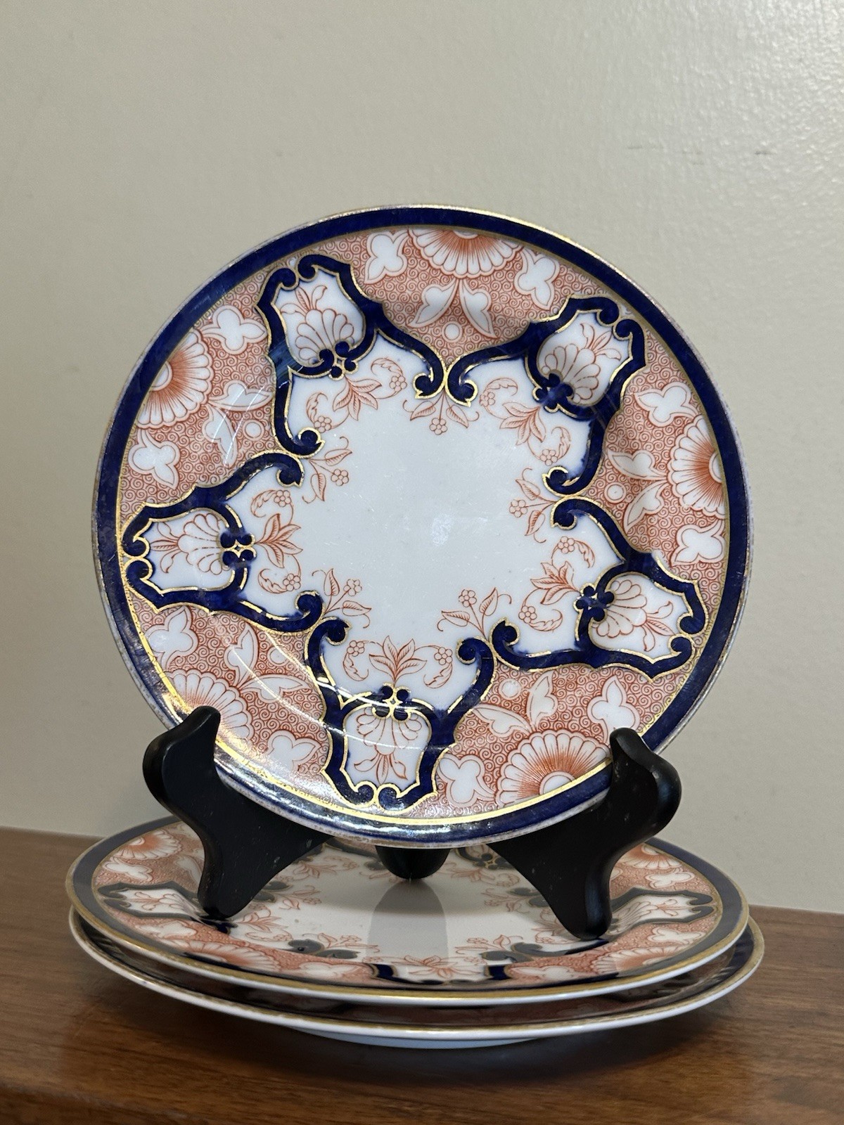 Antique Royal Worcester 7” Imari Bread Plates Set Of 9 Rust Cobalt Gold 1905
