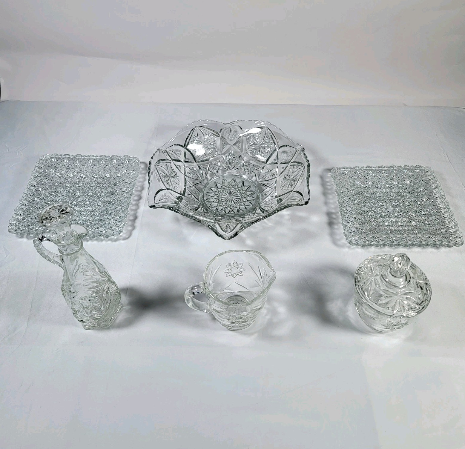 Anchor Hocking Wexford Glassware Lot Bowl Plate Cruet Creamer Candy Dish Vintage