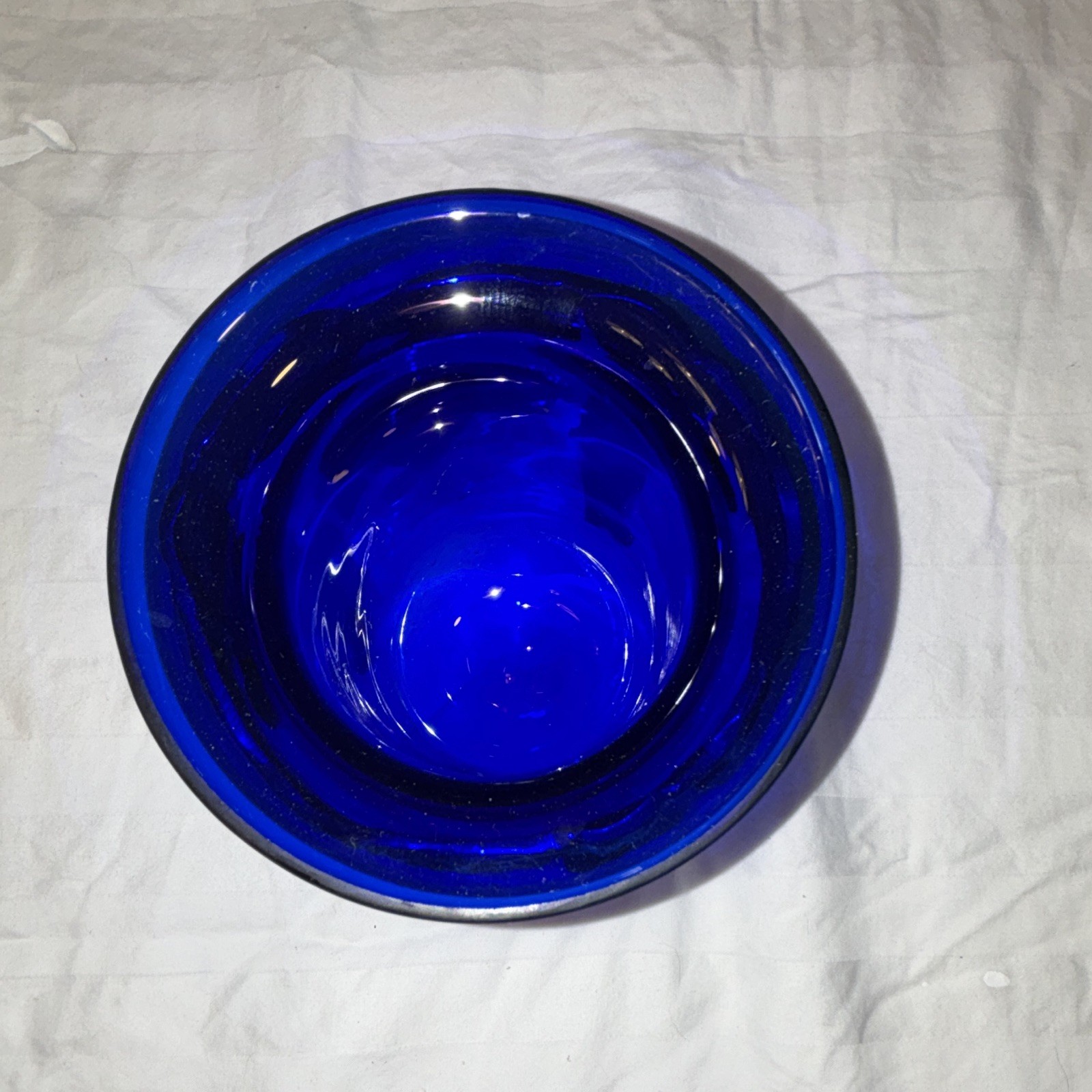 Cobalt Blue Glass Bowl Insert w/ Gold-Tone Metal Grape Stand Holder 6in