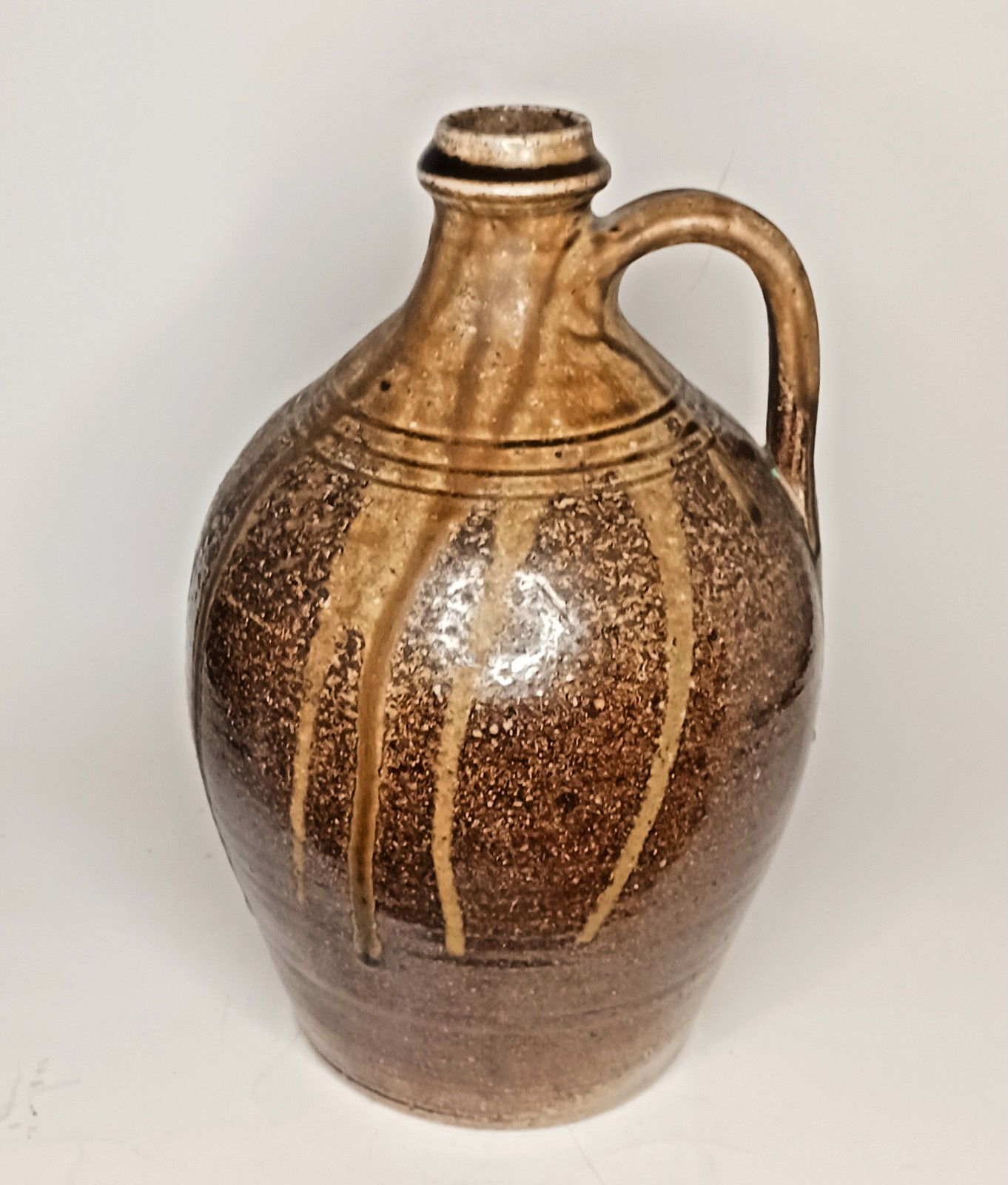 10” Jugtown Pottery Signed PAMELA OWENS Drip Glaze Stoneware Jug Brown. 1998