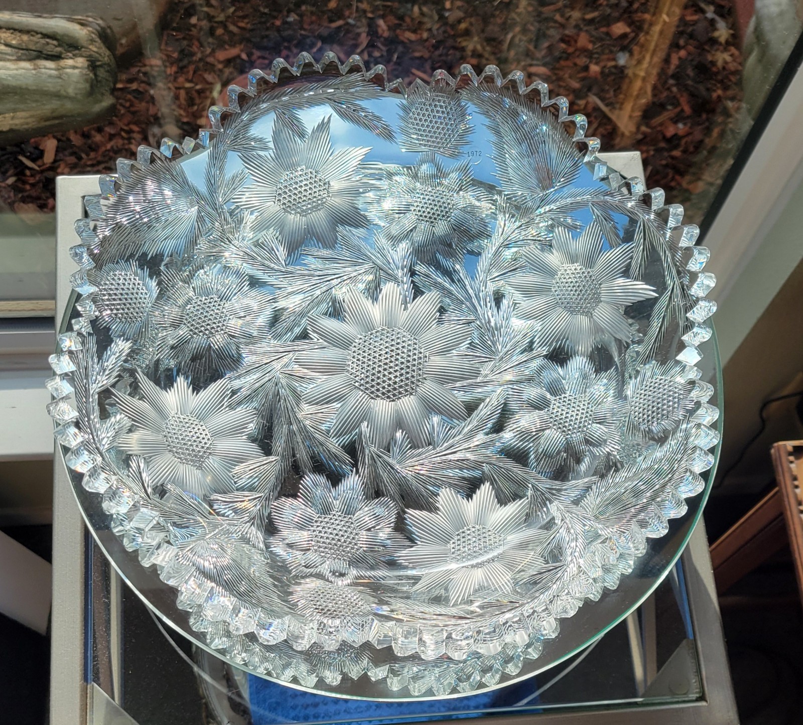 THE Libbey pattern ABP Cut Glass Tray 12″ WC Anderson Design — Signed — 5.3 lbs