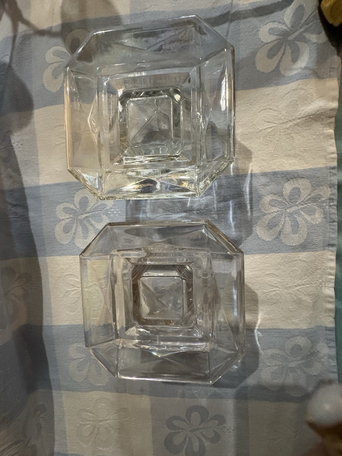 Lot of 2 Clear Glass Square Bowl Set Dishes Approx 6 in Wide Clear Glass
