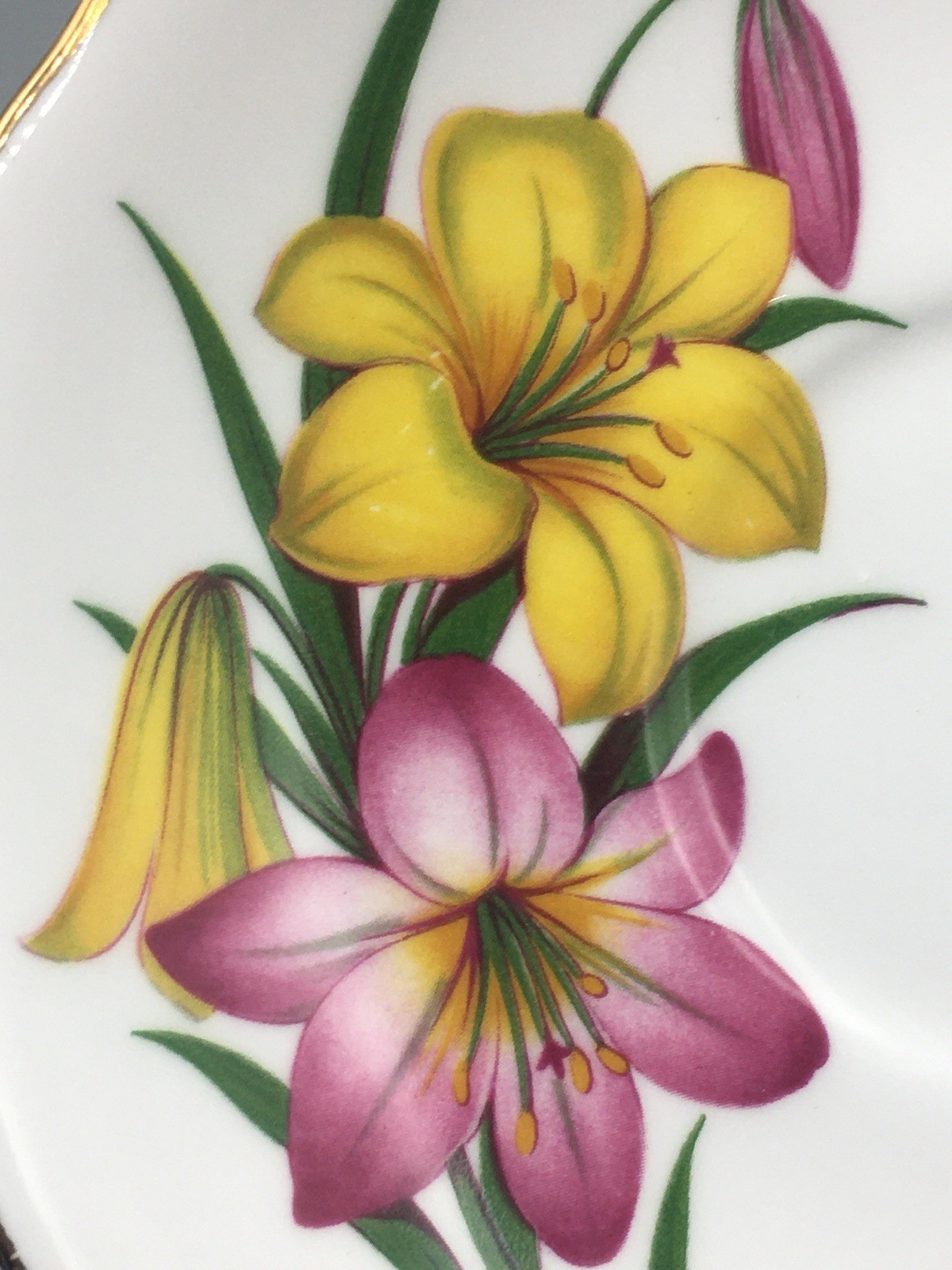 Royal Vale Bone China Lilly’s Yellow & Red Floral Teacup & Saucer Vintage