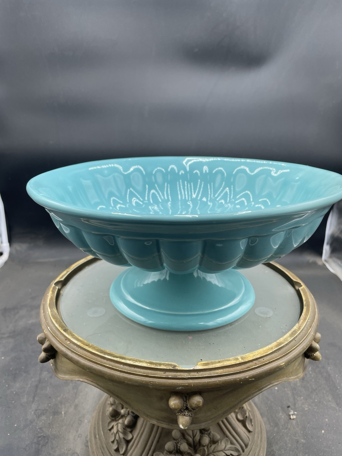 Maioliche Jessica Italy 11” Teal Pedestal Bowl