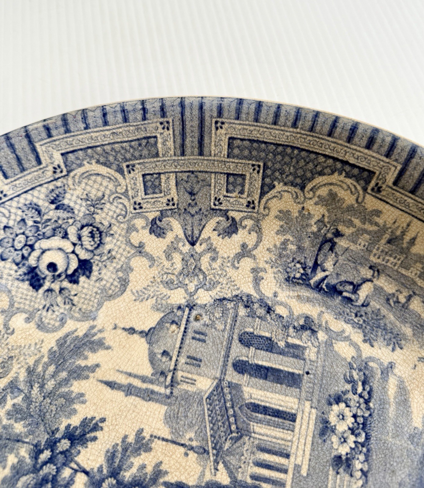 Antique Ironstone RA Kidston Verreville SYRIAN Blue Transfer Platter Rice Dish