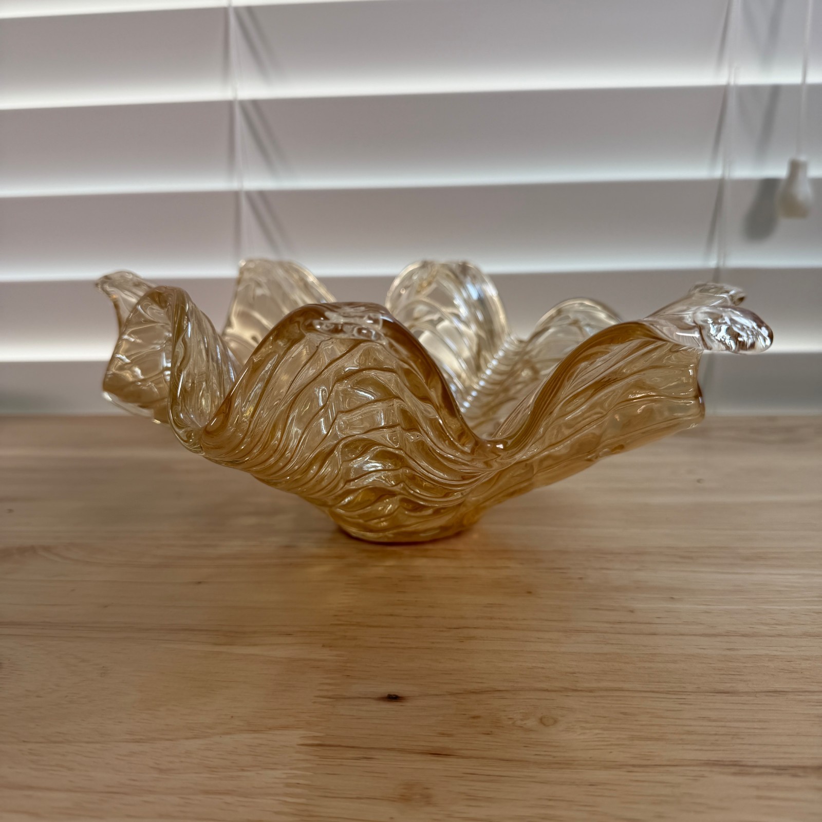 Vintage Antica Cristalleria Hand Blown Champagne Italian Art Glass Flower Bowl