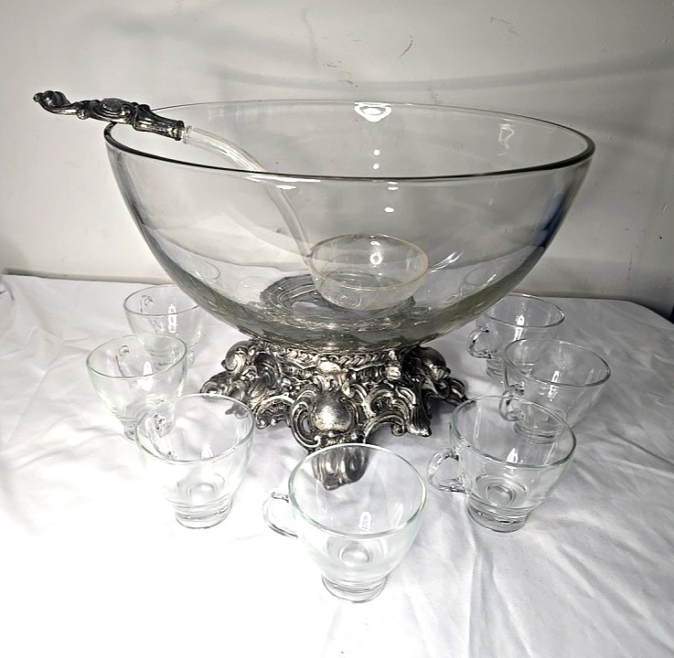 Pitman-Dreitzer 1545 Colony 10 Piece Silver Elegance Punch Bowl Set c1960s USA
