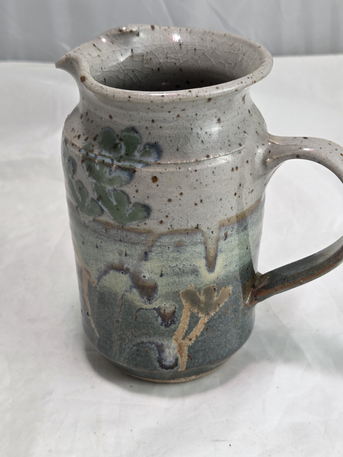 Vintage STUDIO Art Hand Painted, Hand Crafted Drip Glaze Stoneware Pitcher.
