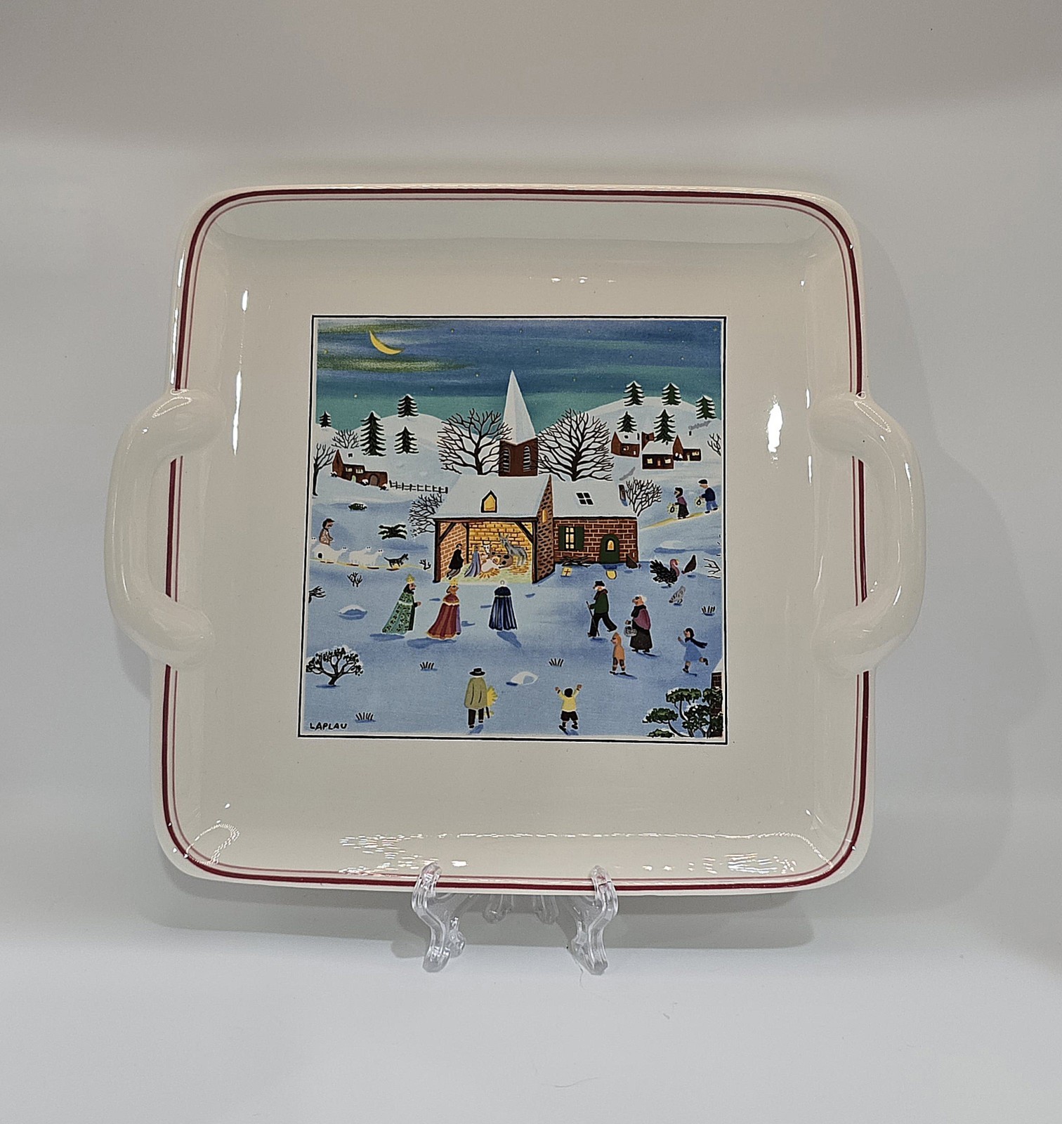 Villeroy & Boch Naif Christmas Square Handled Cake Plate Porcelain