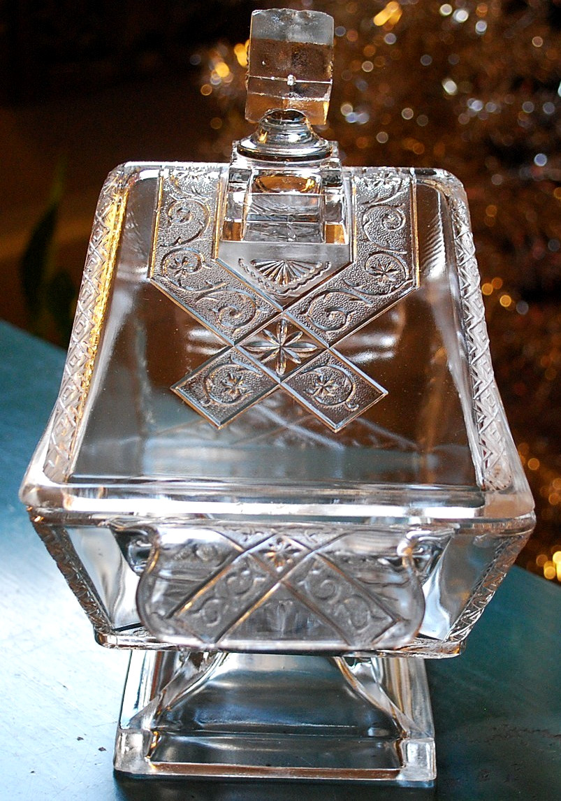 RARE Antique RIVERSIDE JERSEY LILY Pressed Glass FOOTED COMPOTE W LID 1883 10.5″
