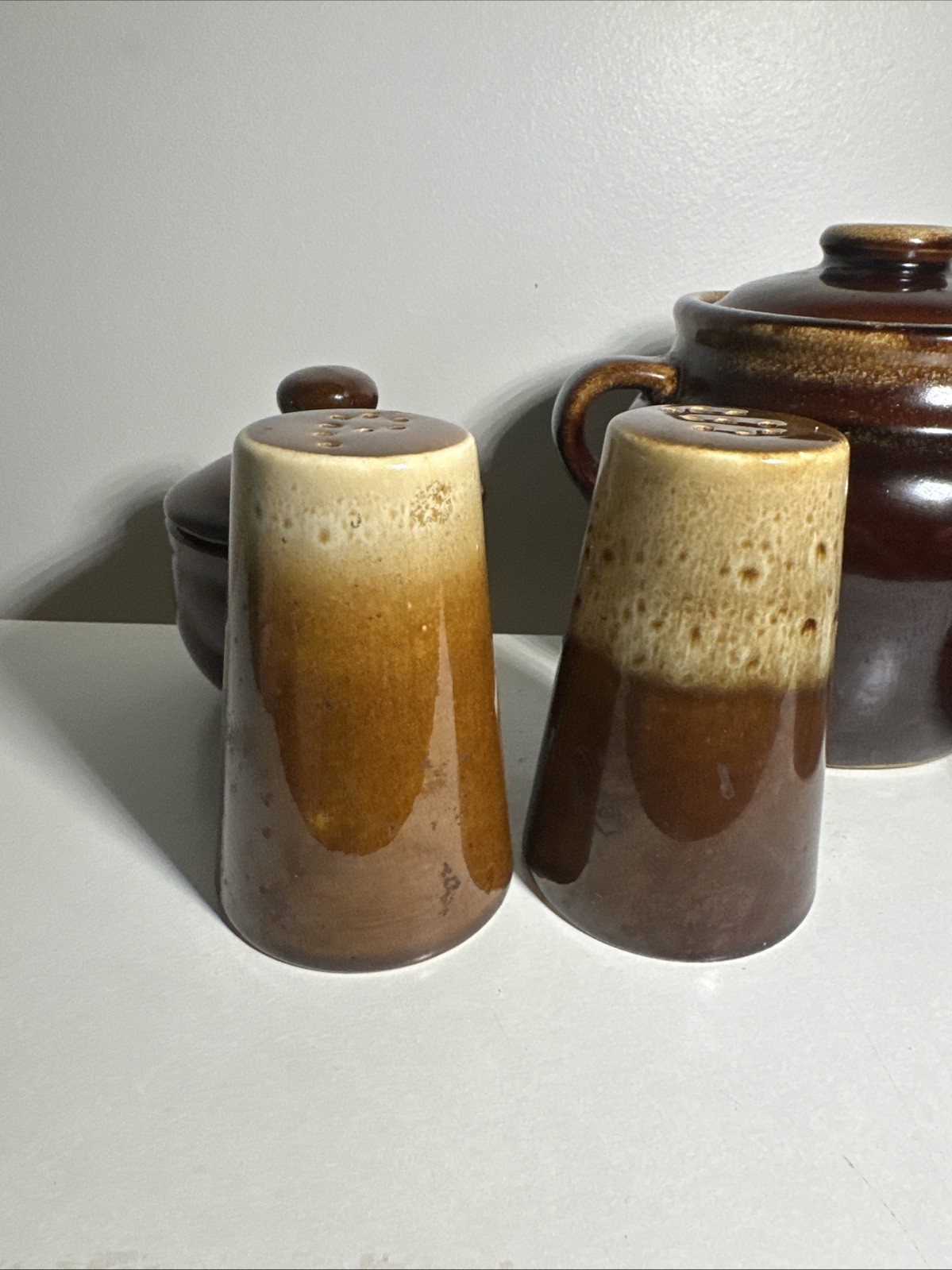 Vintage Brown Drip Glaze Pottery Set Of 5 USA Oven Proof