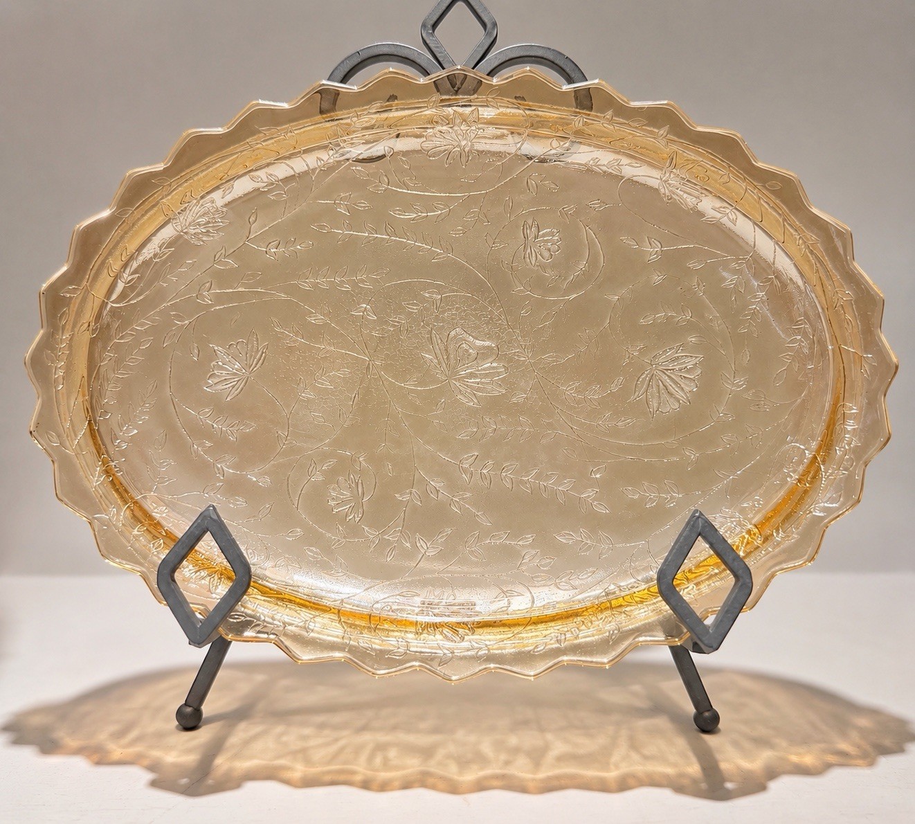 Vintage Jeannette Glass Co. Floragold Louisa Oval Serving Platter 12 in.