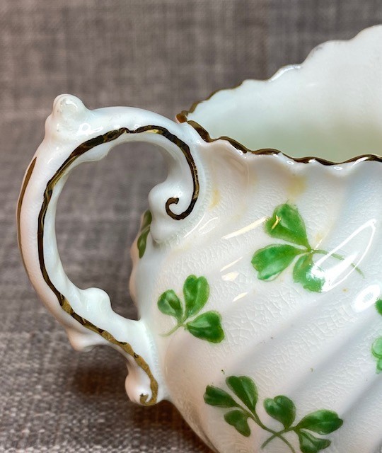 2 pc AYNSLEY England Cream & Sugar Set Bone China Green Clover Motif Gold Trim