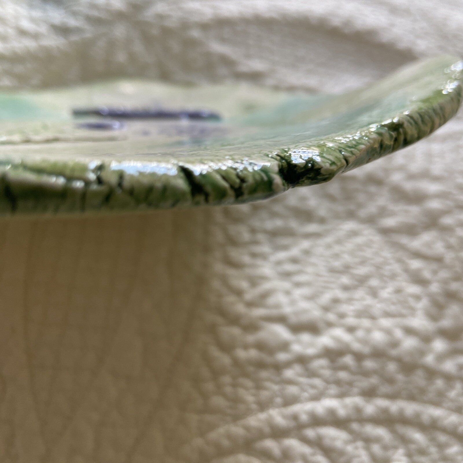 Vtg Studio Art Pottery Irregular Shape Trinket Dish Floral And Bee Textured
