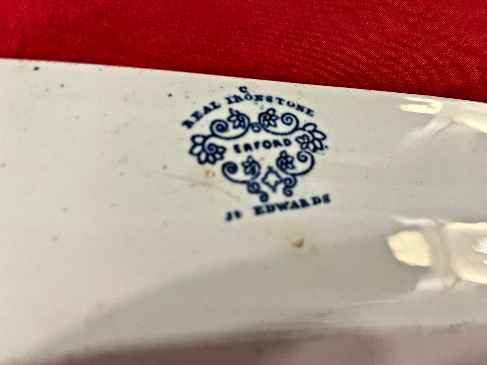 Vintage J.M. EDWARDS “Erford” Octagonal Blue & White Platter 10 1/2 by 14 inches
