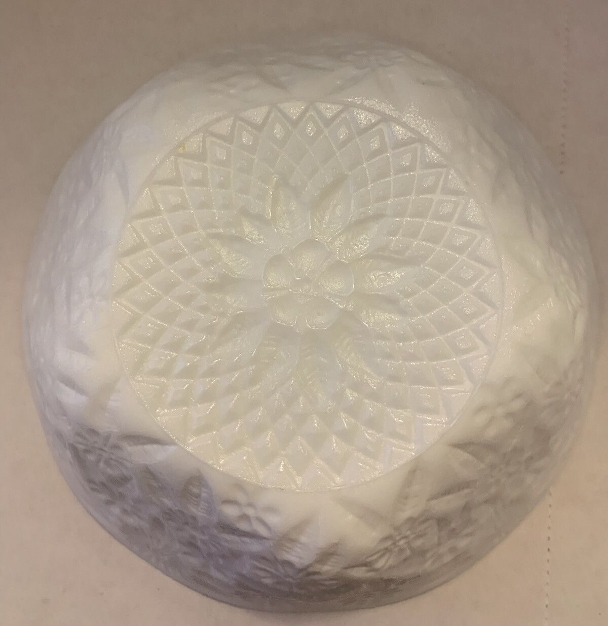 Vintage Indiana Glass Milk Glass Five Sided Bowl w/ Imprinted Daisies