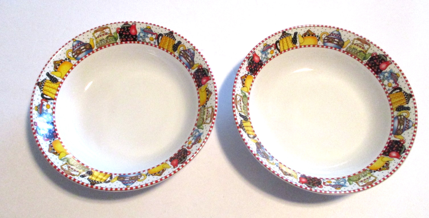 1994 2 Sakura Mary Engelbreit AFTERNOON TEA Cereal Soup Salad Bowls 7 1/2″