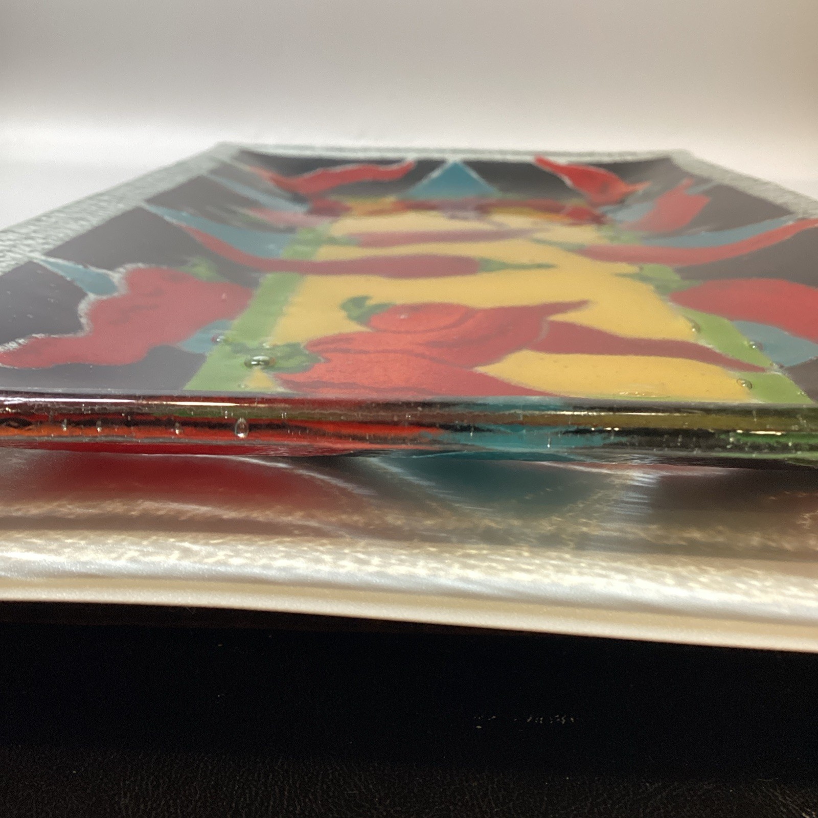 Chili Pepper Fused Art Glass Tray Signed P Karr