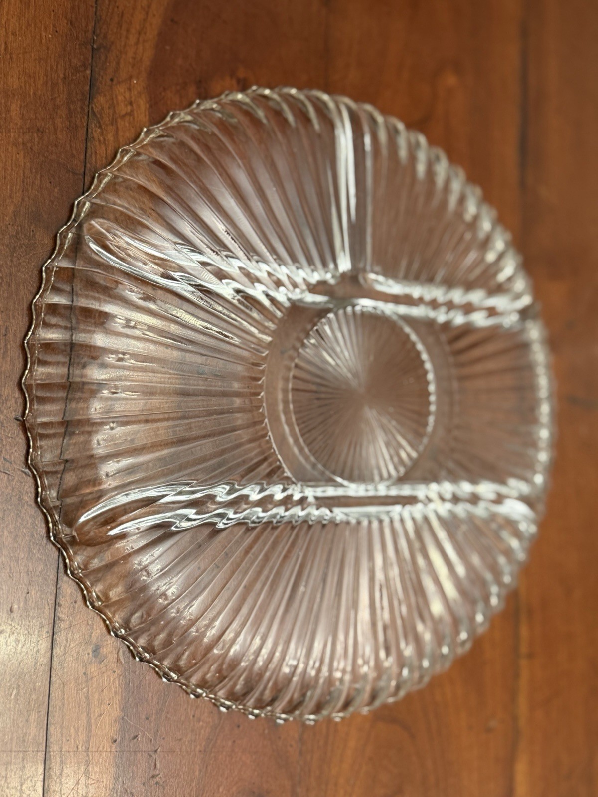Vintage Indiana Glass Clear Ribbed 4 Section Divided Relish Tray Dish Platter