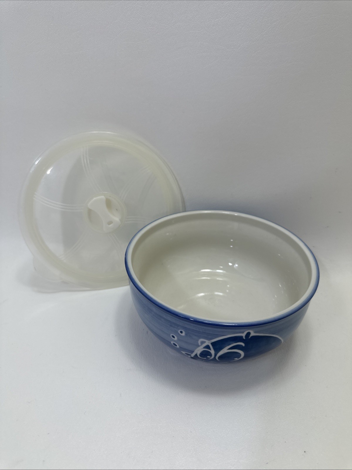 Yokohama Studio Hand painted pottery Whale Ocean blue pottery dish w/ lid RARE