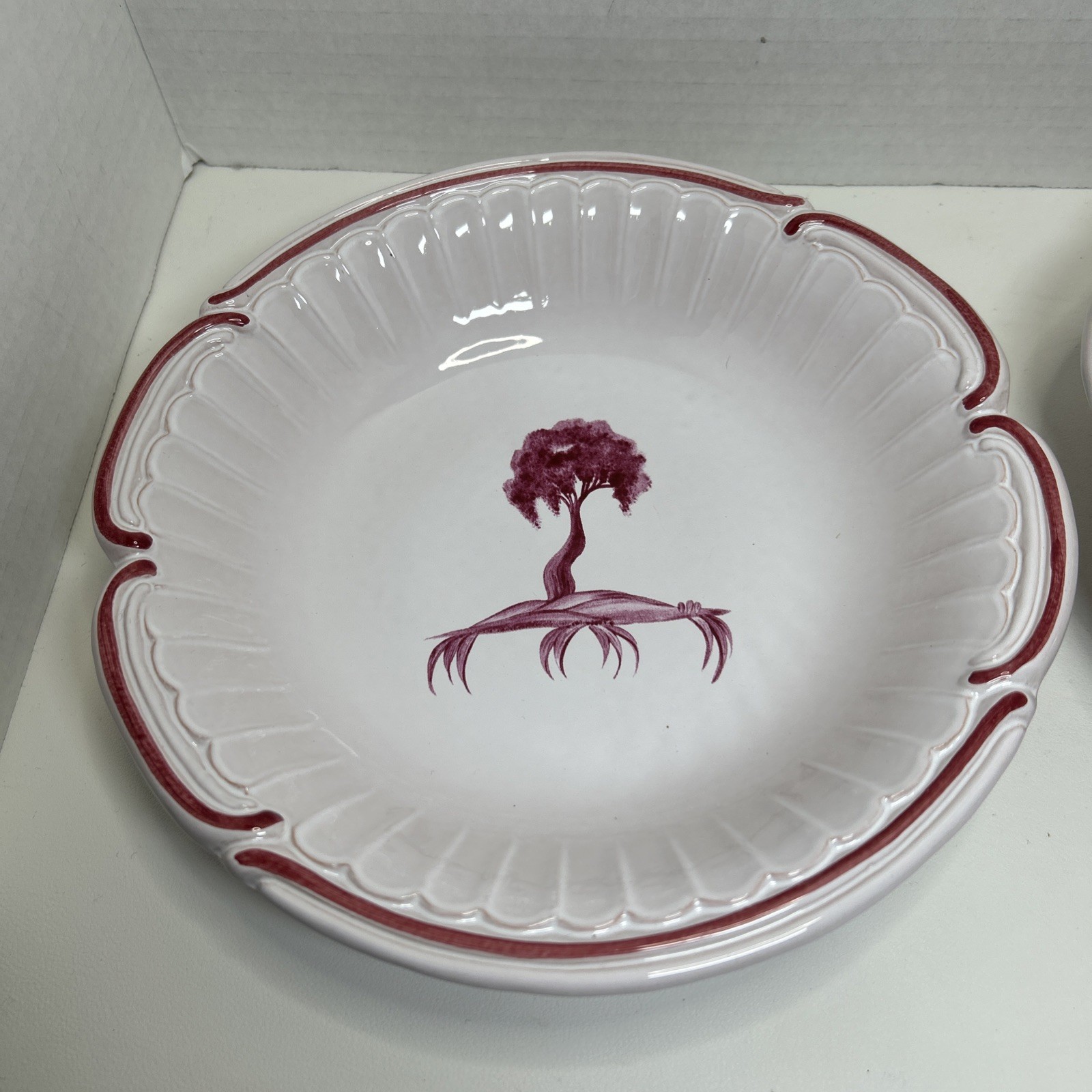 NIDERVILLER Pottery 8″ Pasta Soup Bowl Magenta Red Tree Motif Earthenware France
