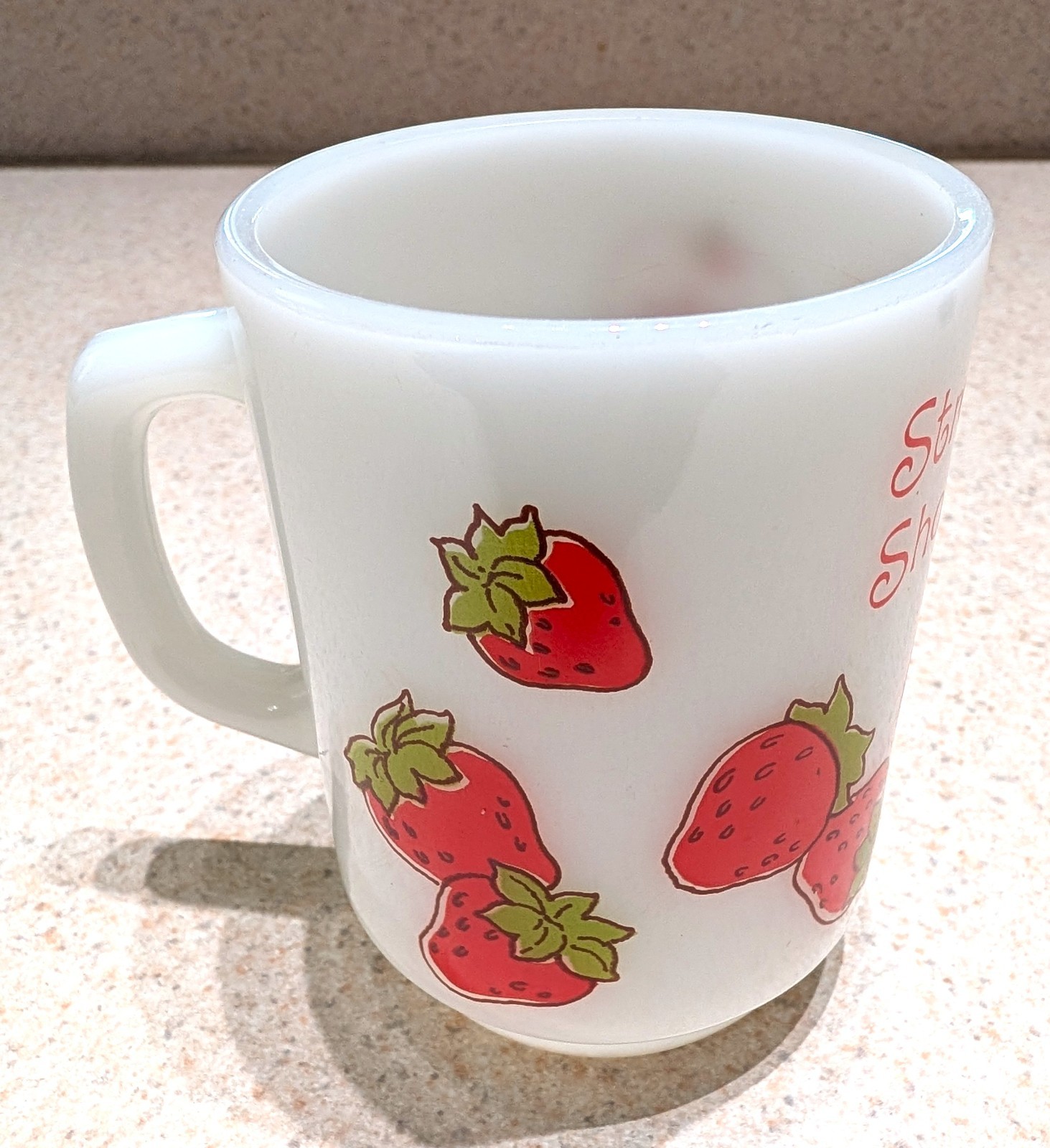 1980  Strawberry  Shortcake  Fire‑King  Anchor  Hocking  Milk  Glass  Cup