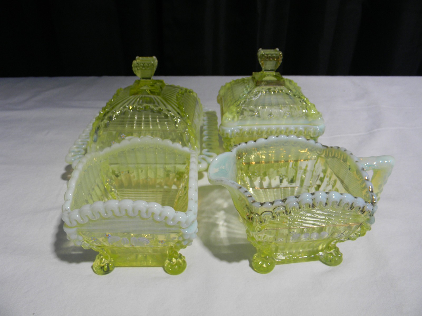 ~URANIUM GLASS NORTHWOOD CANARY VASELINE OPALESCENT ALASKA COMPLETE TABLE SET~