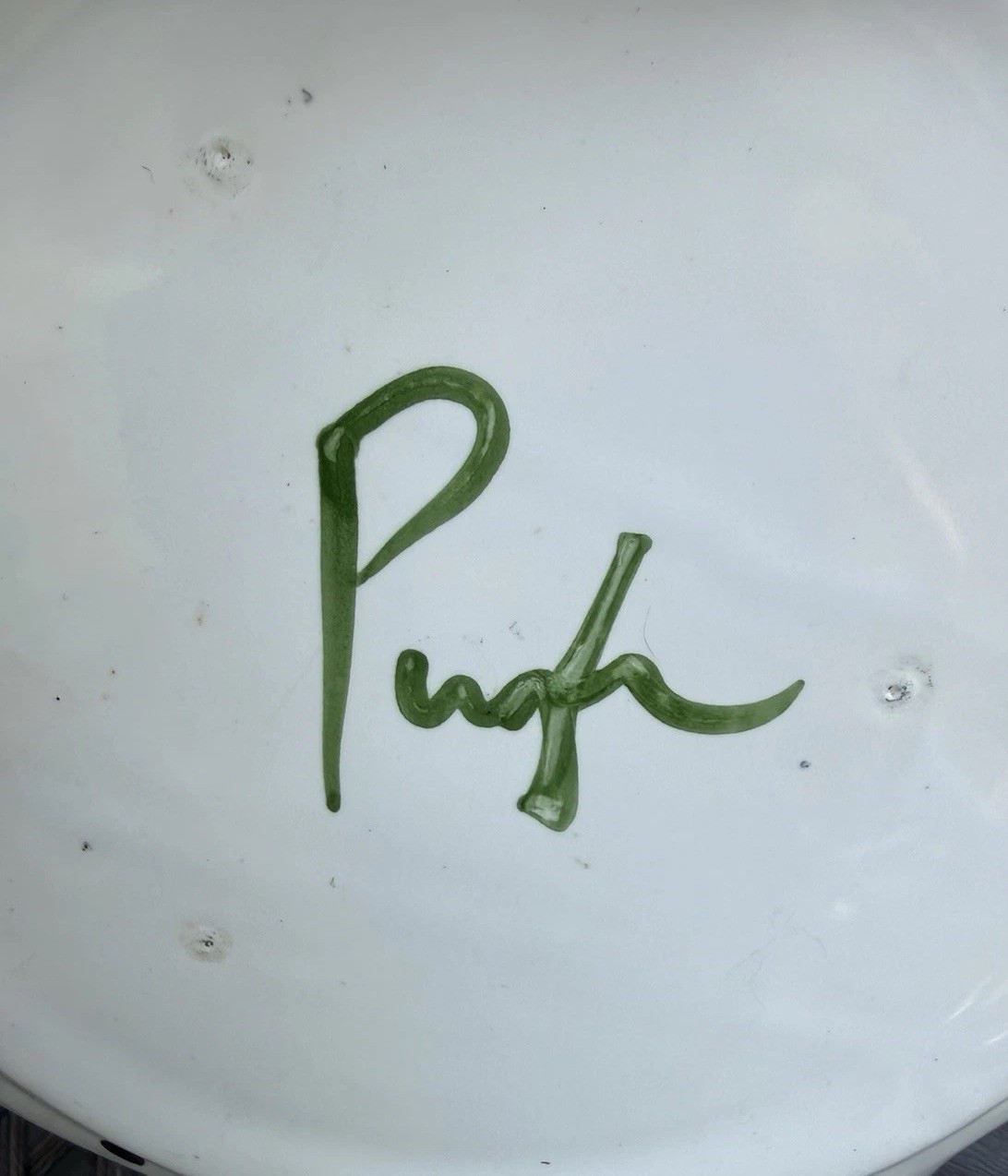 Jan Pugh Signed Art Pottery Plate Platter Hand Painted Ruffled Edge Whimsical