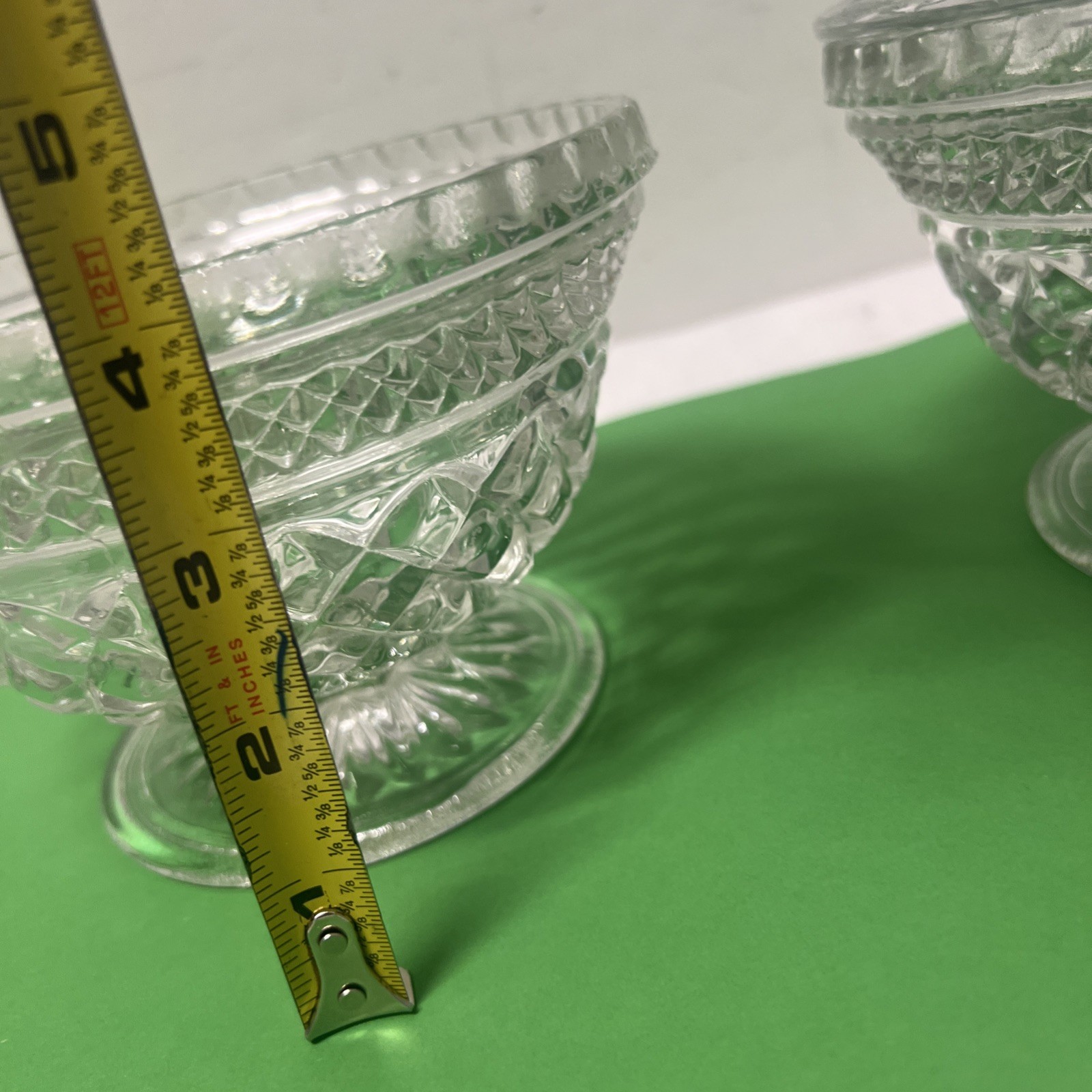 Lot Of 2 Vintage Anchor Hocking Wexford Diamond Pointed Clear Candy Dish W/lid