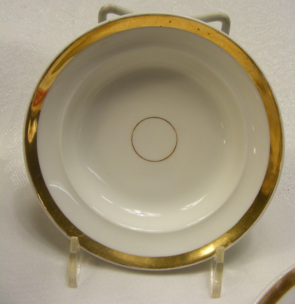 Vintage Lot 14 Pieces White Bowls Plates Cups China Gold Trim 8-C