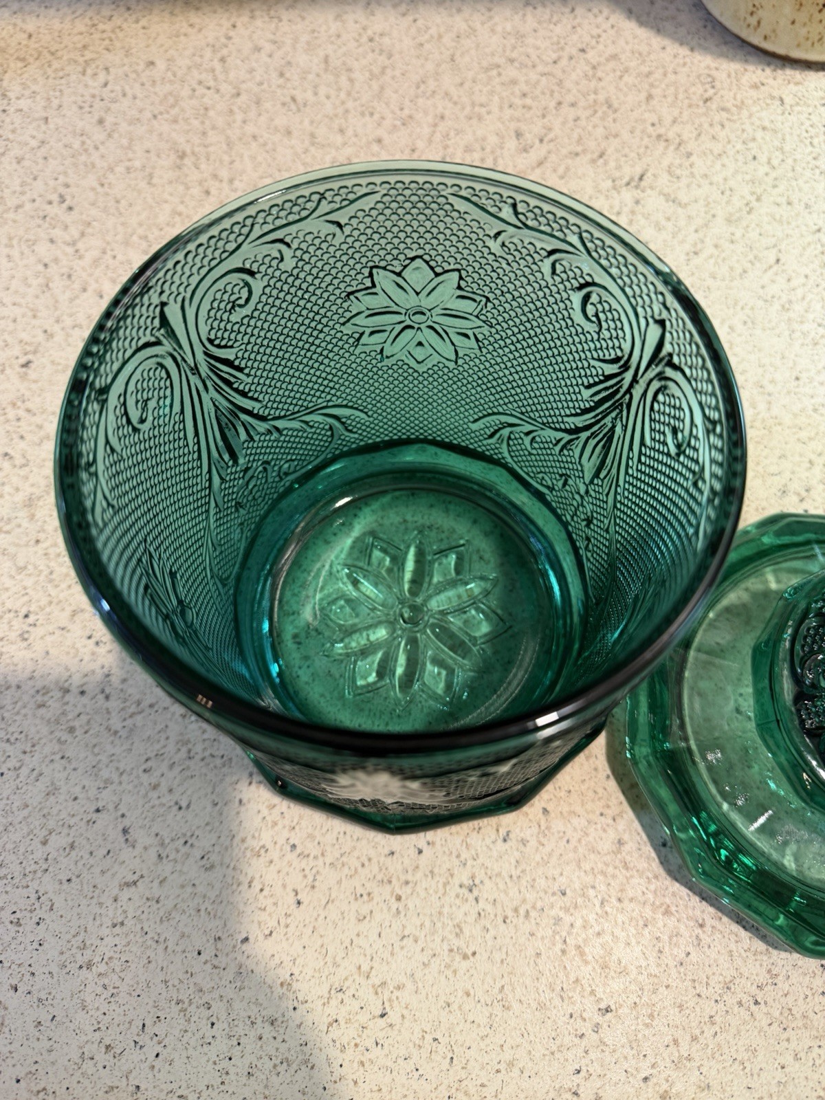 Vintage Sandwich Pattern By Tiara Spruce Green 7 1/4” Medium Canister