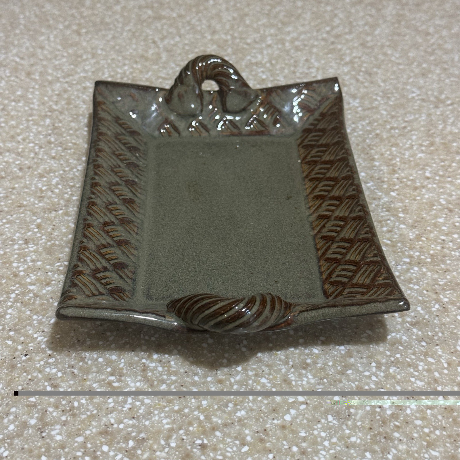 Thomas Pottery Basketweave Tray North Carolina Green Lead Free Handcrafted Dish