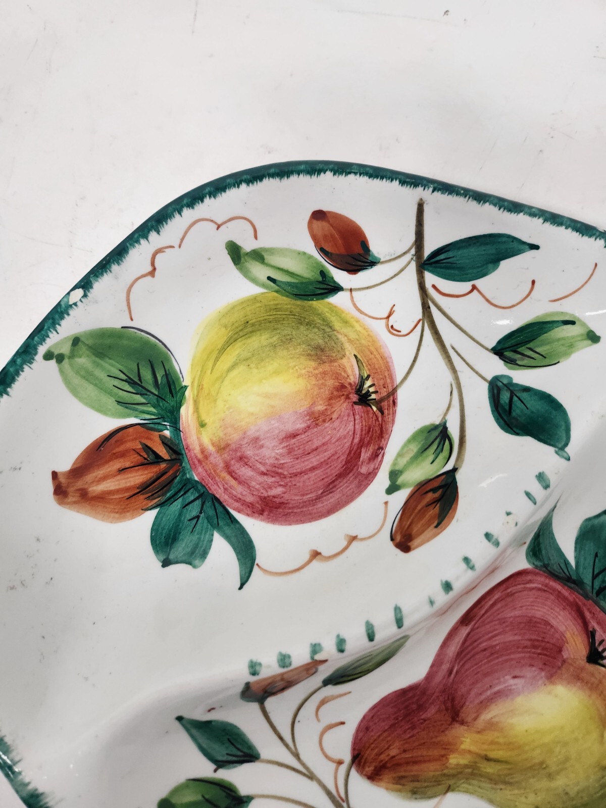 Vintage Italyan Pottery Ceramic Divided Apple Pear Serving Dish Hand Painted