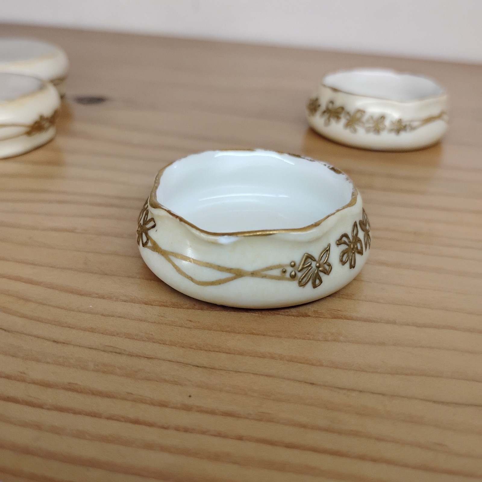Antique GDA Limoges France Porcelain Salt Cellars Hand Painted 1905 Gold Floral