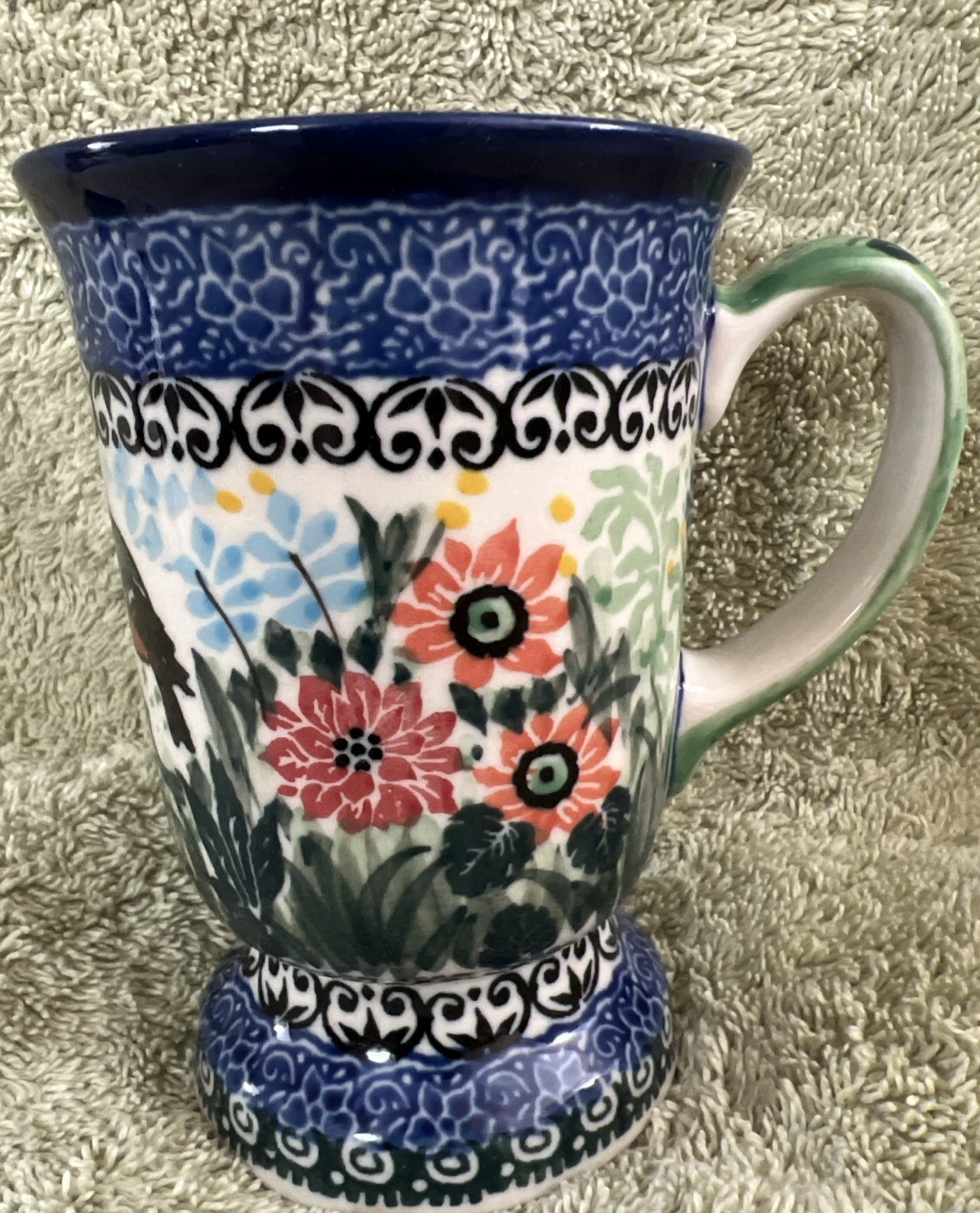 Unikat Poland Teresa Liana #3225 Footed Floral/Bird 8 oz. Coffee Mug