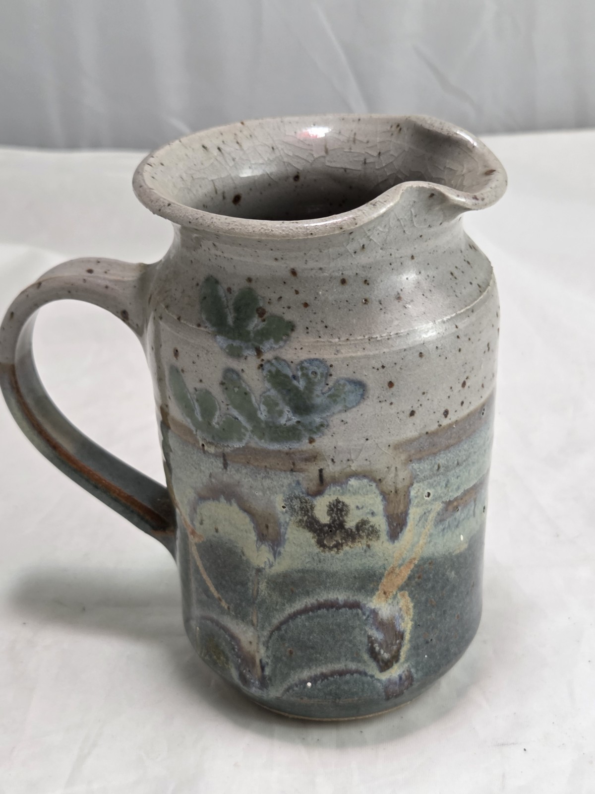 Vintage STUDIO Art Hand Painted, Hand Crafted Drip Glaze Stoneware Pitcher.