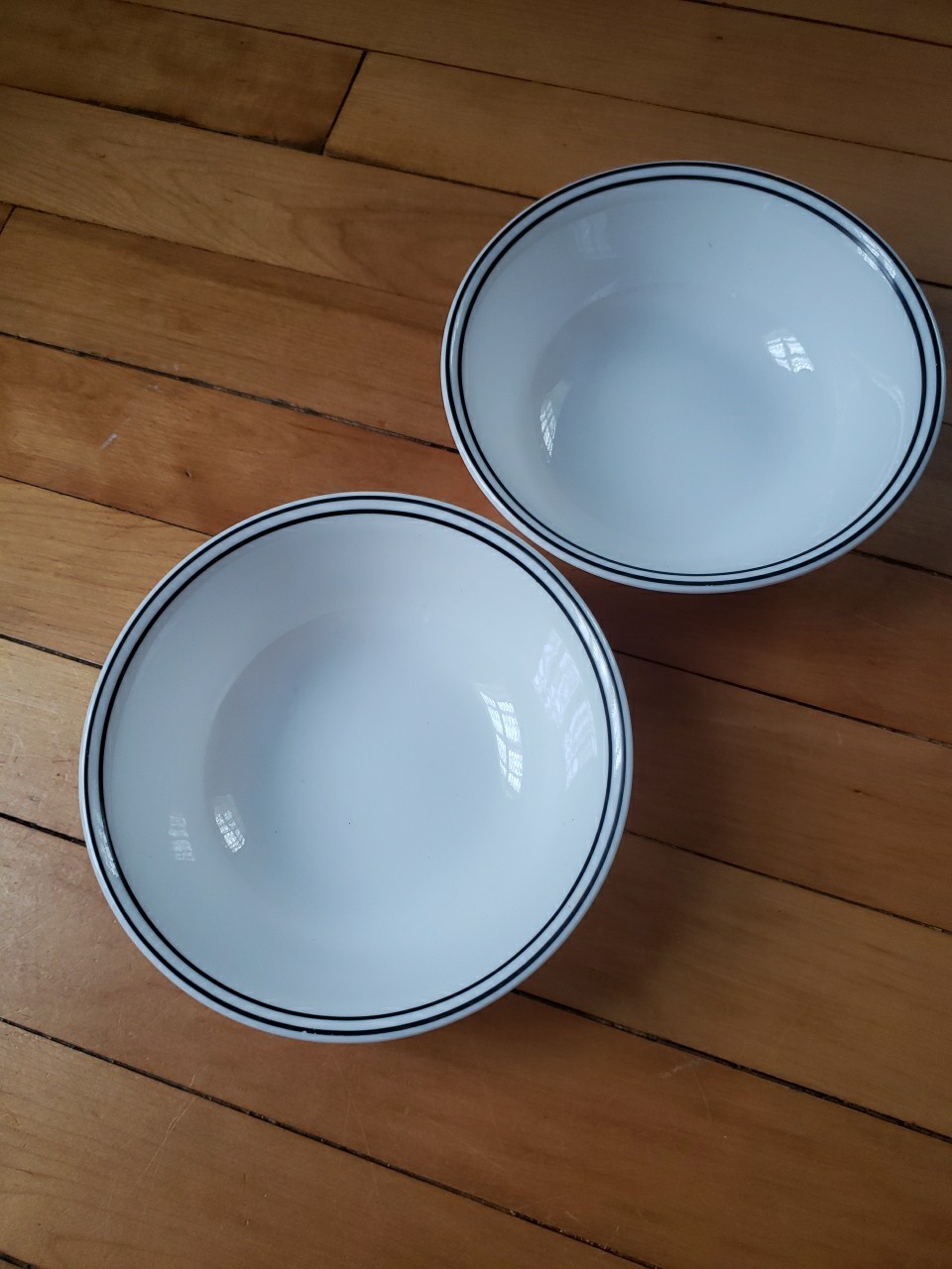 2 Corelle Vitrelle Classic Cafe Bowl Black Band Stripe Cereal Soup 6-1/4” USA