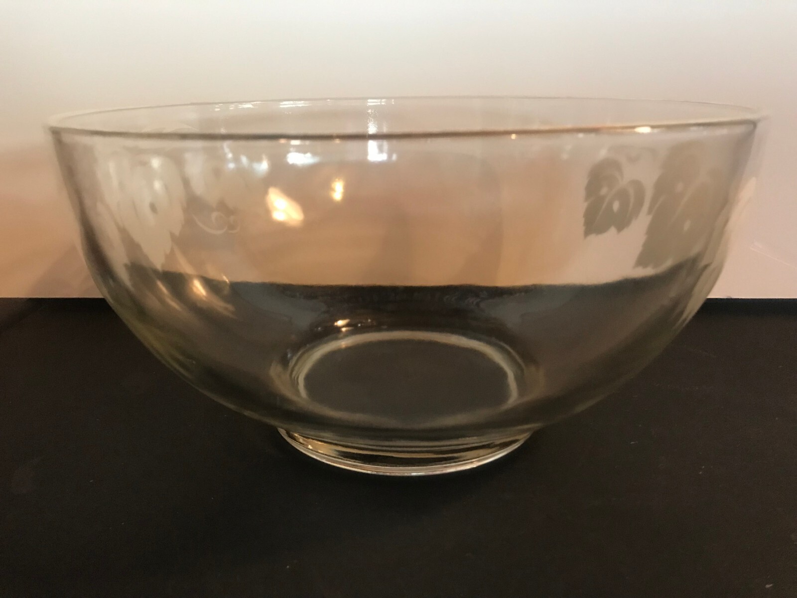 Vintage Glass Gooseberries Print Punch Bowl Set White Leaves with Gold Rim