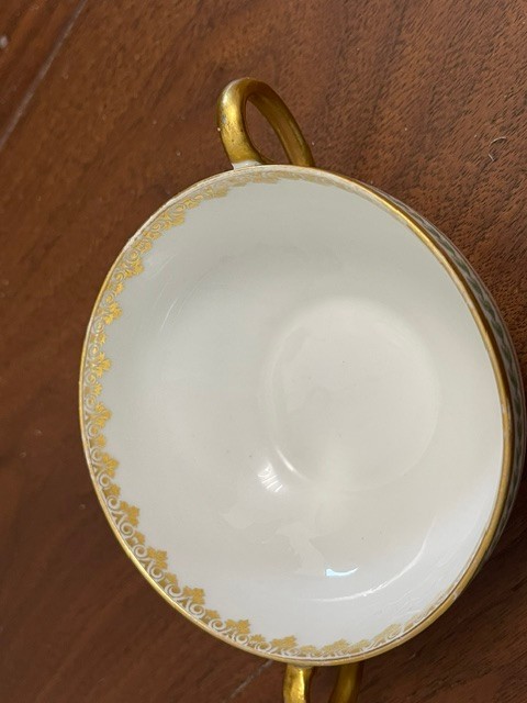 Antique GDA CF Haviland Limoges Two-Handled Cream Soup Bouillon Cup & Saucer