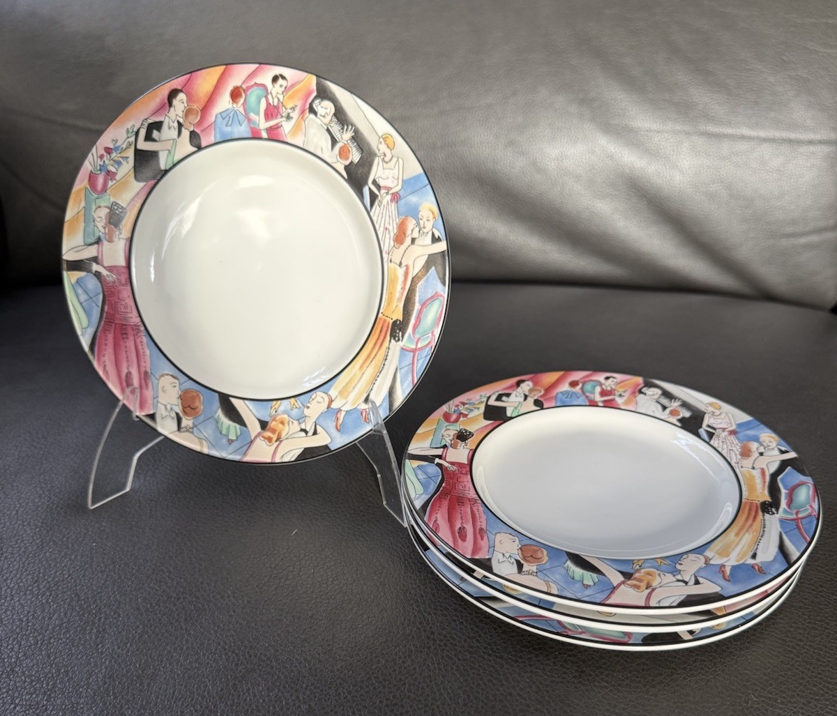 4-Sakura”Tango” #993 By Sue Zipkin Salad/Dessert Plates Art Deco Style 1993-1994
