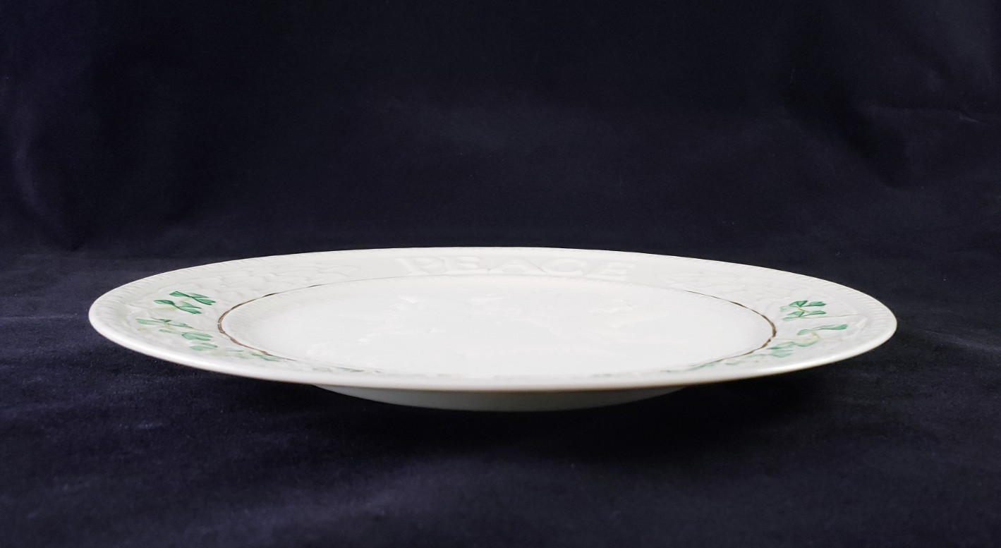 Belleek Ireland Fine China Peace Plate w/ Doves Shamrocks & Gold Trim