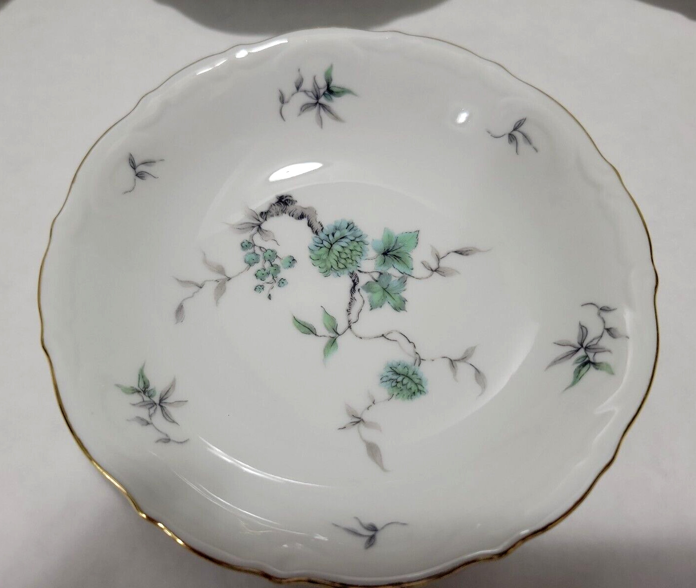 Antique 1920 Mitterteich Germany Green Ming 8 Dessert Bowls and 7 Saucer Plates