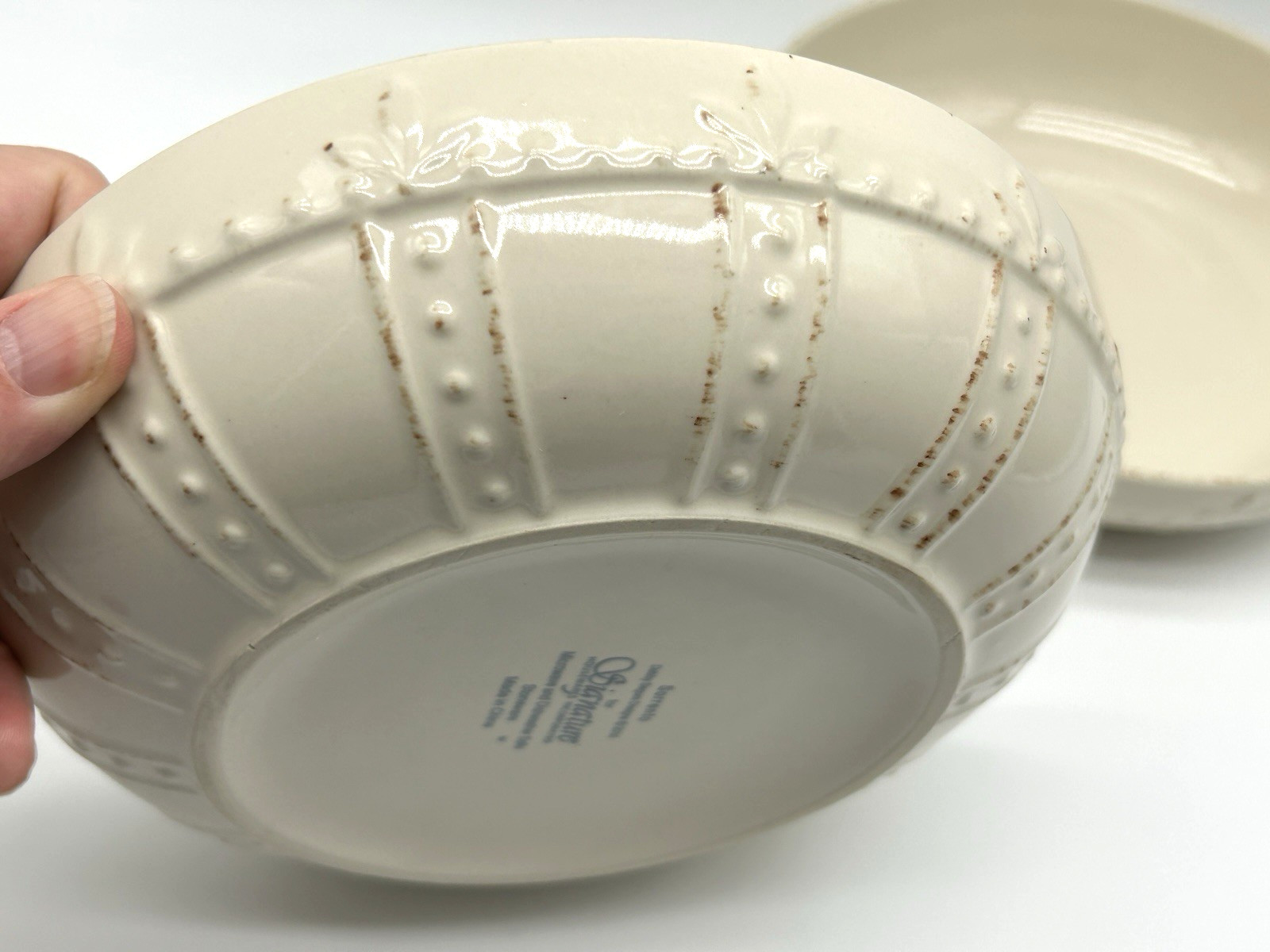 SIGNATURE 7.75″ Stoneware Pasta Bowls SORRENTO Ivory DEBBY SEGURA Set of 2